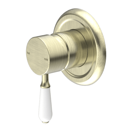 Showers Nero York Shower Mixer With White Porcelain Lever Colour: Aged Brass Place & Palette
