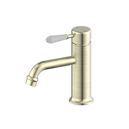 Tapware Nero York Straight Basin Mixer With White Porcelain Lever Colour: Aged Brass Place & Palette