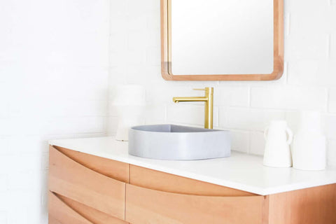 Basins Sticks & Stone Co Concrete Polished Half Moon Basin Colour: Whitehaven Place & Palette