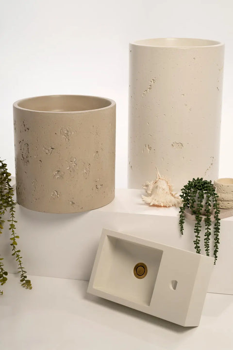 Concrete Textured Half Height Round Pedestal Basin