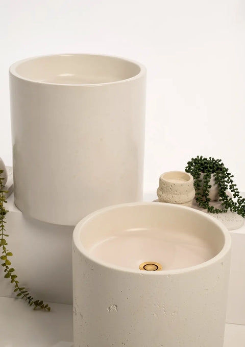 Concrete Textured Half Height Round Pedestal Basin