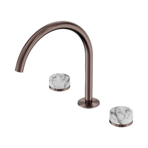 Serenity Bath/Kitchen Set Arc Spout With Arabescato Corchia Handle - Nero Serenity Collection - Chrome FinishBrushed Bronze Finish