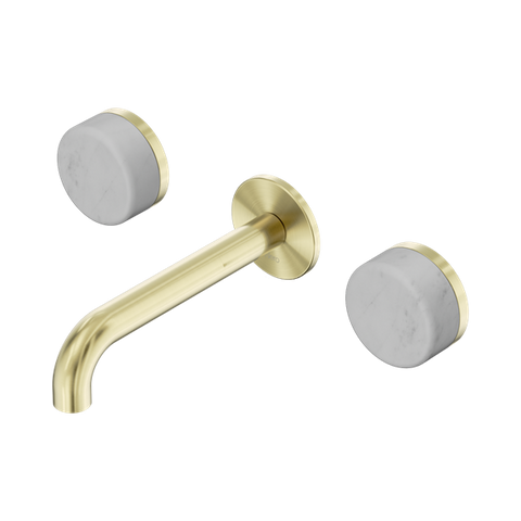Serenity Wall Basin Set 160mm Spout With Carrara Handle - Nero Serenity Collection - Chrome FinishBrushed Gold Finish