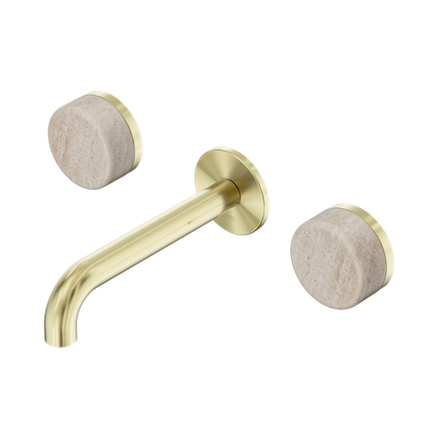 Serenity Wall Basin Set 160mm Spout With Rome Travertine Handle - Nero Serenity Collection - Chrome FinishBrushed Gold Finish