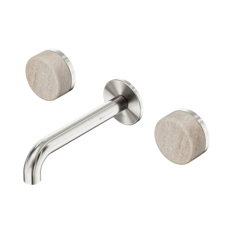 Serenity Wall Basin Set 160mm Spout With Rome Travertine Handle - Nero Serenity Collection - Chrome FinishBrushed Nickel Finish