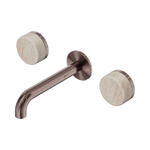 Serenity Wall Basin Set 160mm Spout With Rome Travertine Handle - Nero Serenity Collection - Chrome FinishBrushed Bronze Finish