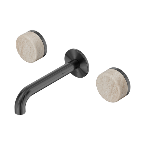 Serenity Wall Basin Set 160mm Spout With Rome Travertine Handle - Nero Serenity Collection - Chrome FinishGun Metal Finish
