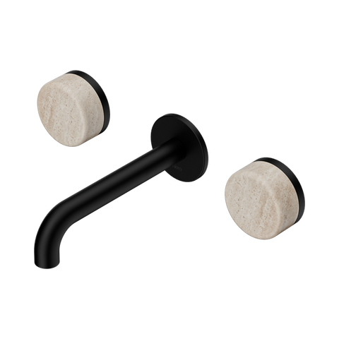 Serenity Wall Basin Set 160mm Spout With Rome Travertine Handle - Nero Serenity Collection - Chrome FinishMatte Black Finish
