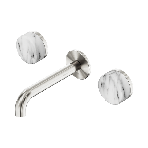 Serenity Wall Basin Set 160mm Spout With Arabescato Corchia Handle - Nero Serenity Collection - Chrome FinishBrushed Nickel Finish