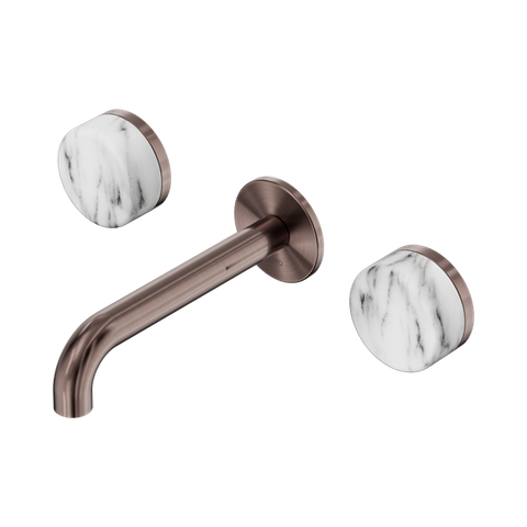 Serenity Wall Basin Set 160mm Spout With Arabescato Corchia Handle - Nero Serenity Collection - Chrome FinishBrushed Bronze Finish