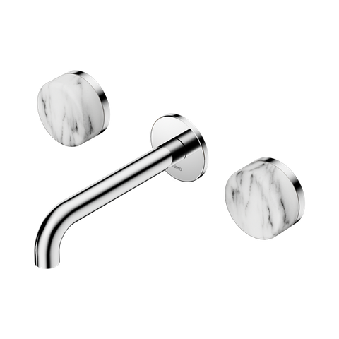 Serenity Wall Basin Set 160mm Spout With Arabescato Corchia Handle - Nero Serenity Collection - Chrome Finish