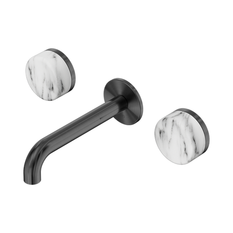 Serenity Wall Basin Set 160mm Spout With Arabescato Corchia Handle - Nero Serenity Collection - Chrome FinishGun Metal Finish