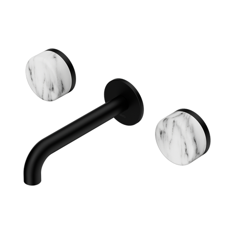 Serenity Wall Basin Set 160mm Spout With Arabescato Corchia Handle - Nero Serenity Collection - Chrome FinishMatte Black Finish