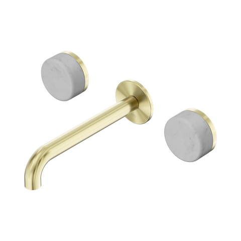 Serenity Wall Basin Set 185mm Spout With Carrara Handle - Nero Serenity Collection - Chrome FinishBrushed Gold Finish