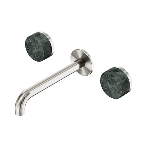 Serenity Wall Basin Set 185mm Spout With Verde Alpi Handle - Nero Serenity Collection - Chrome FinishBrushed Nickel Finish