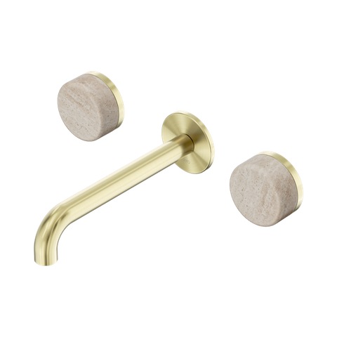 Serenity Wall Basin Set 185mm Spout With Rome Travertine Handle - Nero Serenity Collection - Chrome FinishBrushed Gold Finish