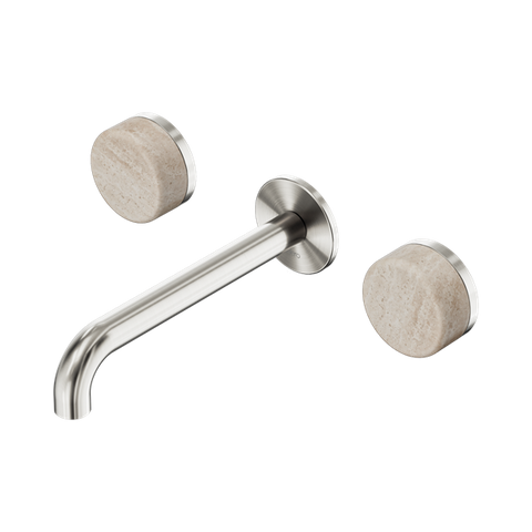 Serenity Wall Basin Set 185mm Spout With Rome Travertine Handle - Nero Serenity Collection - Chrome FinishBrushed Nickel Finish