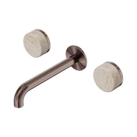 Serenity Wall Basin Set 185mm Spout With Rome Travertine Handle - Nero Serenity Collection - Chrome FinishBrushed Bronze Finish