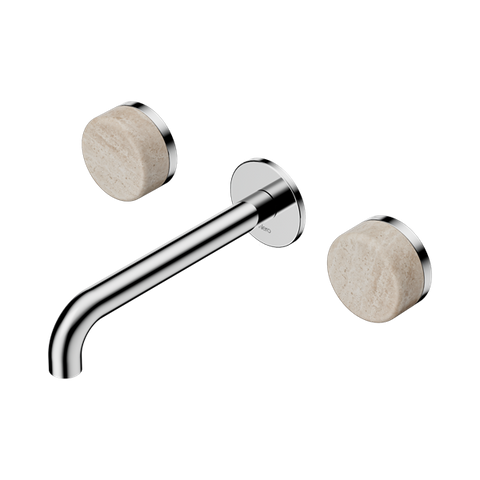 Serenity Wall Basin Set 185mm Spout With Rome Travertine Handle - Nero Serenity Collection - Chrome Finish