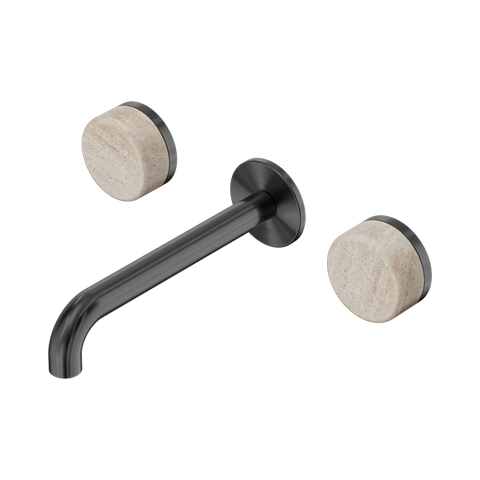 Serenity Wall Basin Set 185mm Spout With Rome Travertine Handle - Nero Serenity Collection - Chrome FinishGun Metal Finish