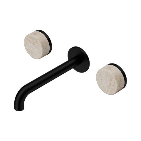 Serenity Wall Basin Set 185mm Spout With Rome Travertine Handle - Nero Serenity Collection - Chrome FinishMatte Black Finish