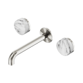 Serenity Wall Basin Set 185mm Spout With Arabescato Corchia Handle - Nero Serenity Collection - Chrome FinishBrushed Nickel Finish
