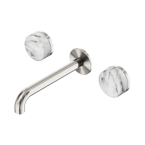Serenity Wall Basin Set 185mm Spout With Arabescato Corchia Handle - Nero Serenity Collection - Chrome FinishBrushed Nickel Finish