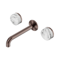 Serenity Wall Basin Set 185mm Spout With Arabescato Corchia Handle - Nero Serenity Collection - Chrome FinishBrushed Bronze Finish