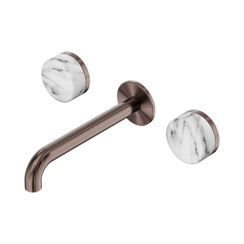 Serenity Wall Basin Set 185mm Spout With Arabescato Corchia Handle - Nero Serenity Collection - Chrome FinishBrushed Bronze Finish