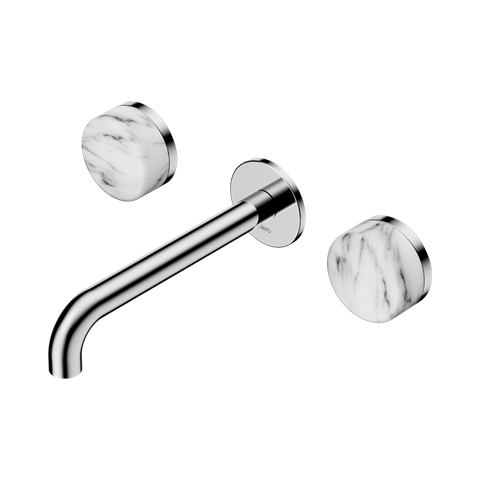 Serenity Wall Basin Set 185mm Spout With Arabescato Corchia Handle - Nero Serenity Collection - Chrome Finish