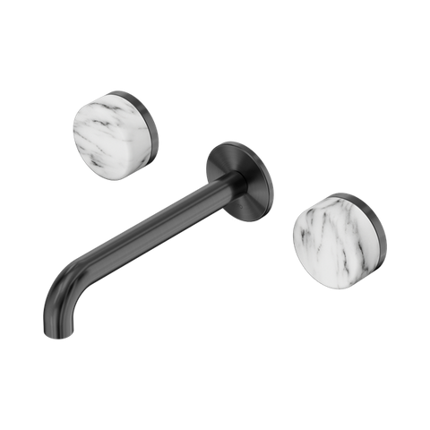 Serenity Wall Basin Set 185mm Spout With Arabescato Corchia Handle - Nero Serenity Collection - Chrome FinishGun Metal Finish