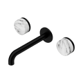 Serenity Wall Basin Set 185mm Spout With Arabescato Corchia Handle - Nero Serenity Collection - Chrome FinishMatte Black Finish
