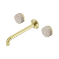 Serenity Wall Basin Set 220mm Spout With Rome Travertine Handle - Nero Serenity Collection - Chrome FinishBrushed Gold Finish