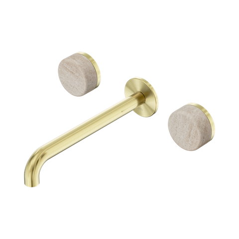 Serenity Wall Basin Set 220mm Spout With Rome Travertine Handle - Nero Serenity Collection - Chrome FinishBrushed Gold Finish