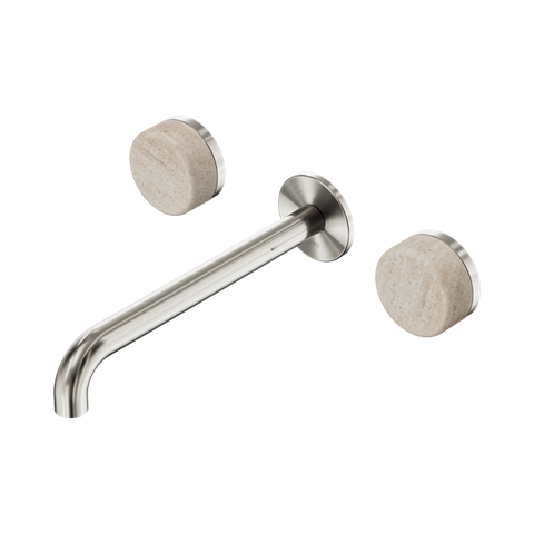 Serenity Wall Basin Set 220mm Spout With Rome Travertine Handle - Nero Serenity Collection - Chrome FinishBrushed Nickel Finish