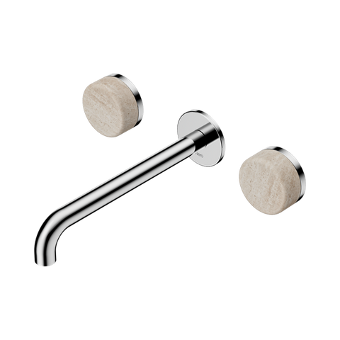 Serenity Wall Basin Set 220mm Spout With Rome Travertine Handle - Nero Serenity Collection - Chrome Finish