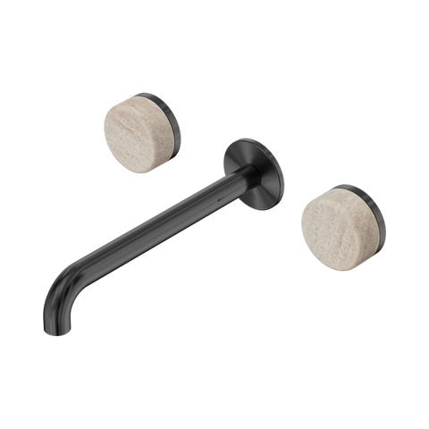 Serenity Wall Basin Set 220mm Spout With Rome Travertine Handle - Nero Serenity Collection - Chrome FinishGun Metal Finish