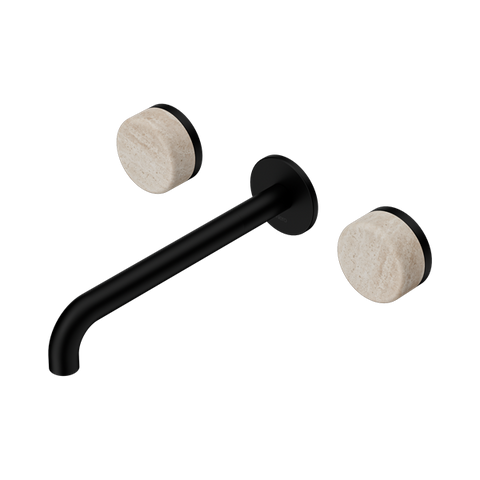 Serenity Wall Basin Set 220mm Spout With Rome Travertine Handle - Nero Serenity Collection - Chrome FinishMatte Black Finish
