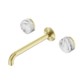 Serenity Wall Basin Set 220mm Spout With Arabescato Corchia Handle - Nero Serenity Collection - Chrome FinishBrushed Gold Finish