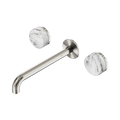 Serenity Wall Basin Set 220mm Spout With Arabescato Corchia Handle - Nero Serenity Collection - Chrome FinishBrushed Nickel Finish