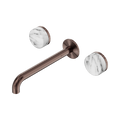 Serenity Wall Basin Set 220mm Spout With Arabescato Corchia Handle - Nero Serenity Collection - Chrome FinishBrushed Bronze Finish