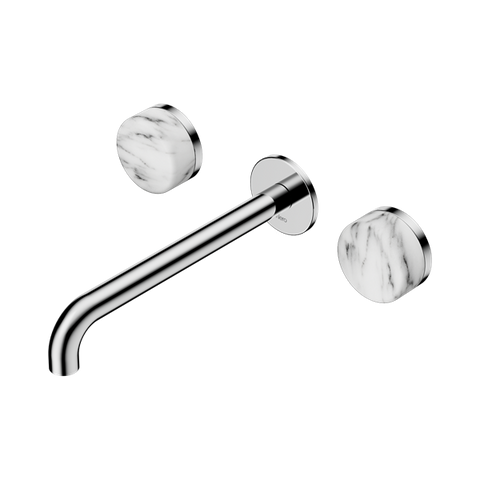 Serenity Wall Basin Set 220mm Spout With Arabescato Corchia Handle - Nero Serenity Collection - Chrome Finish