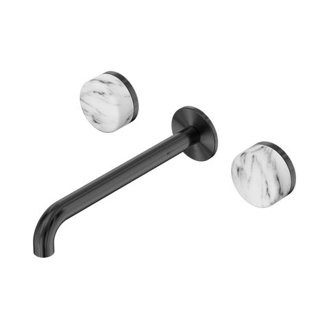 Serenity Wall Basin Set 220mm Spout With Arabescato Corchia Handle - Nero Serenity Collection - Chrome FinishGun Metal Finish