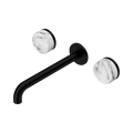Serenity Wall Basin Set 220mm Spout With Arabescato Corchia Handle - Nero Serenity Collection - Chrome FinishMatte Black Finish