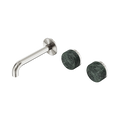 Serenity Wall Basin Set 160mm Offset Spout With Verde Alpi Handle - Nero Serenity Collection - Chrome FinishBrushed Nickel Finish