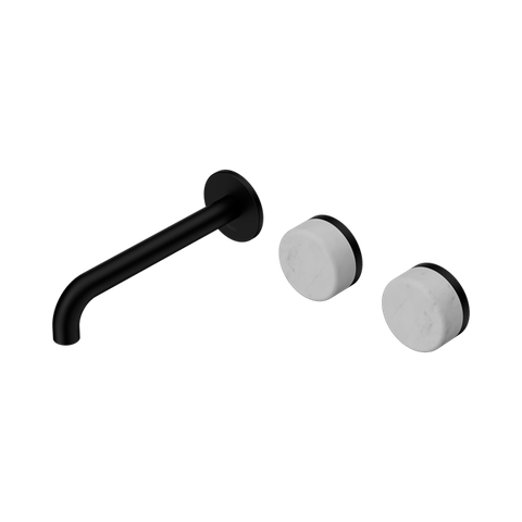 Serenity Wall Basin Set 185mm Offset Spout With Carrara Handle - Nero Serenity Collection - Chrome FinishMatte Black Finish