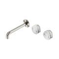 Serenity Wall Basin Set 185mm Offset Spout With Arabescato Corchia Handle - Nero Serenity Collection - Chrome FinishBrushed Nickel Finish