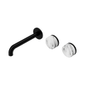 Serenity Wall Basin Set 185mm Offset Spout With Arabescato Corchia Handle - Nero Serenity Collection - Chrome FinishMatte Black Finish
