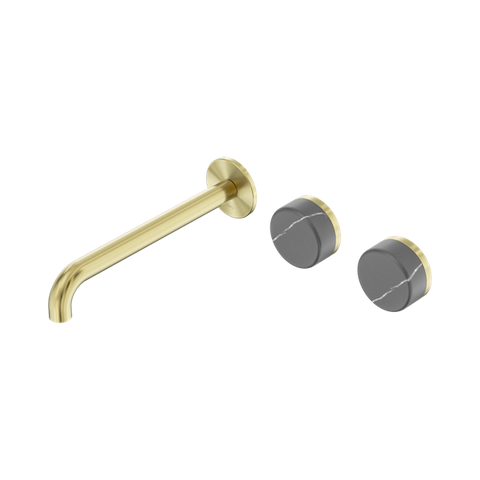 Serenity Wall Basin Set 220mm Offset Spout With Carrara Handle - Nero Serenity Collection - Chrome FinishBrushed Gold Finish