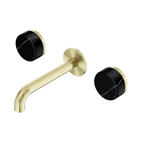 Serenity Wall Basin Set 160mm Spout With Marquina Black Handle - Nero Serenity Collection - Chrome FinishBrushed Gold Finish
